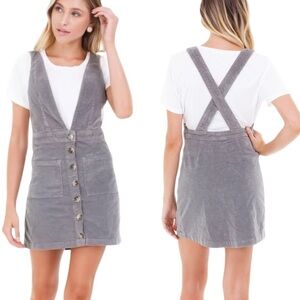 Show Me Your Mumu Connelly Gray Stretch Corduroy Coastline Overall Mini Dress XS